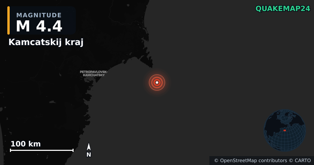 M4.4 earthquake near Kamcatskij kraj on Jul 23, 2025 — map of epicenter and shaking intensity | QuakeMap24