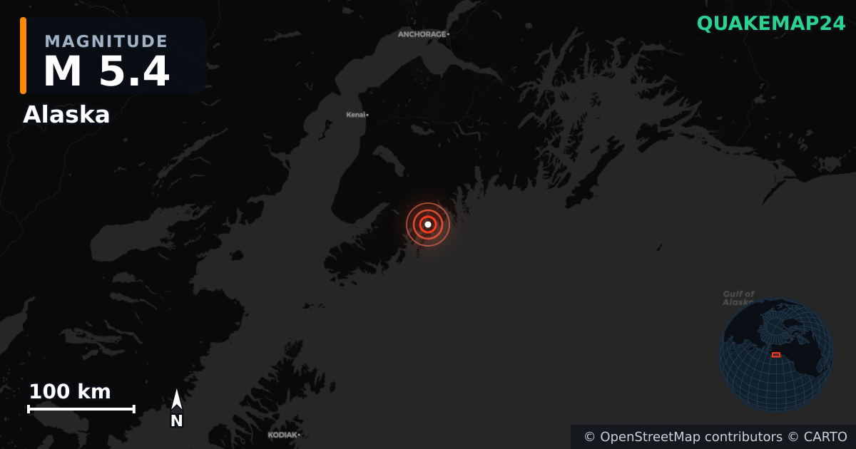 M5.4 earthquake near Alaska on Oct 30, 2025 — map of epicenter and shaking intensity | QuakeMap24