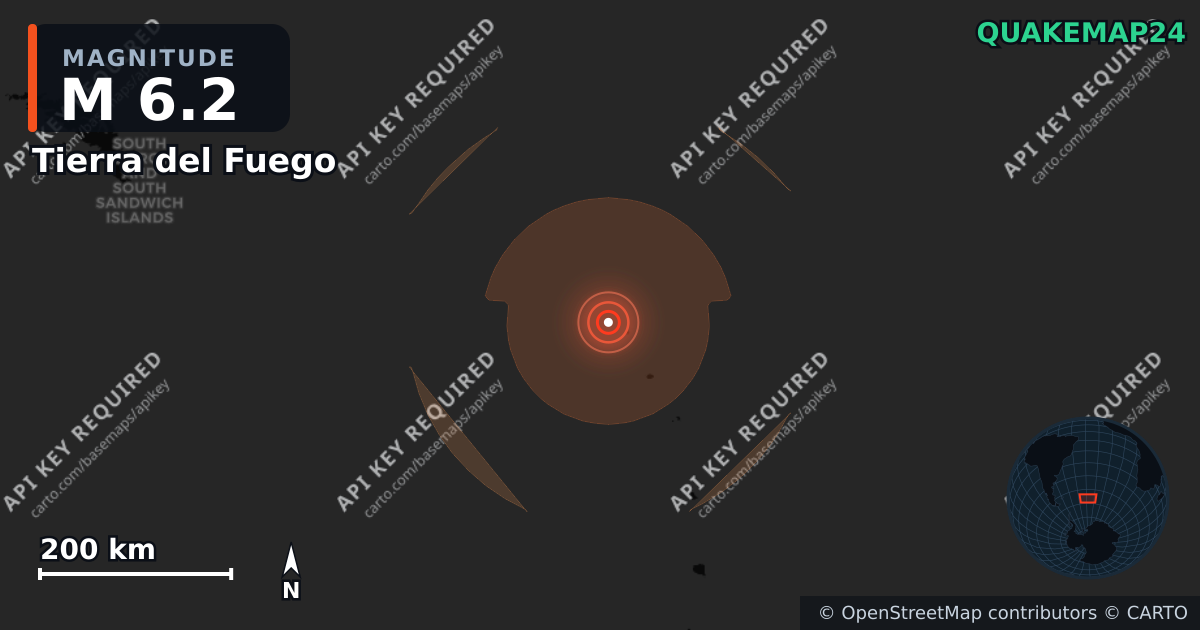 M6.2 earthquake near Tierra del Fuego on Sep 2, 2026 — map of epicenter and shaking intensity | QuakeMap24