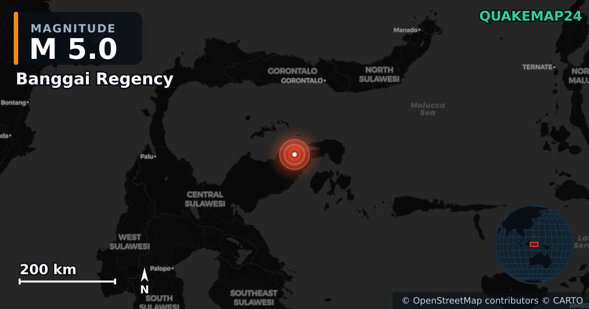Σεισμός M5,0 κοντά στο Banggai Regency, Central Sulawesi (Ινδονησία) · 2026-09-21 — Χάρτης της θέσης του επικέντρου