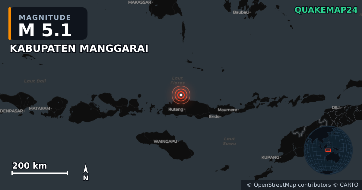 Sismo de M5,1 perto de KABUPATEN MANGGARAI, East Nusa Tenggara (Indonésia) · 2026-08-14 — Mapa da localização do epicentro