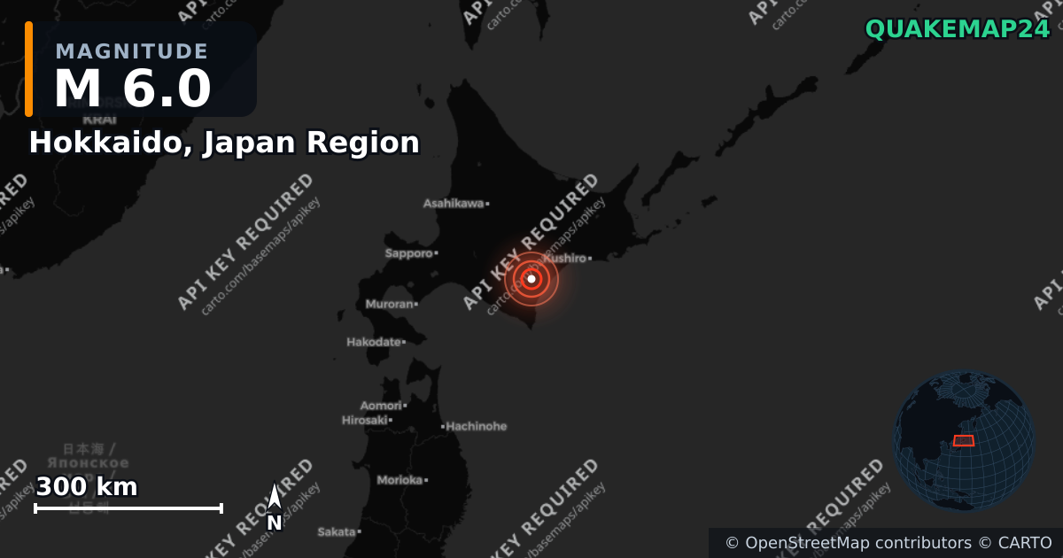 M6.0 earthquake near Hokkaido, Japan Region on Apr 26, 2026 — map of epicenter and shaking intensity | QuakeMap24