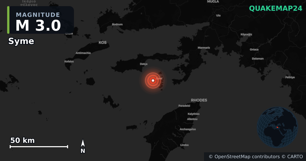 M3.0 earthquake near Syme on Sep 5, 2025 — map of epicenter and shaking intensity | QuakeMap24
