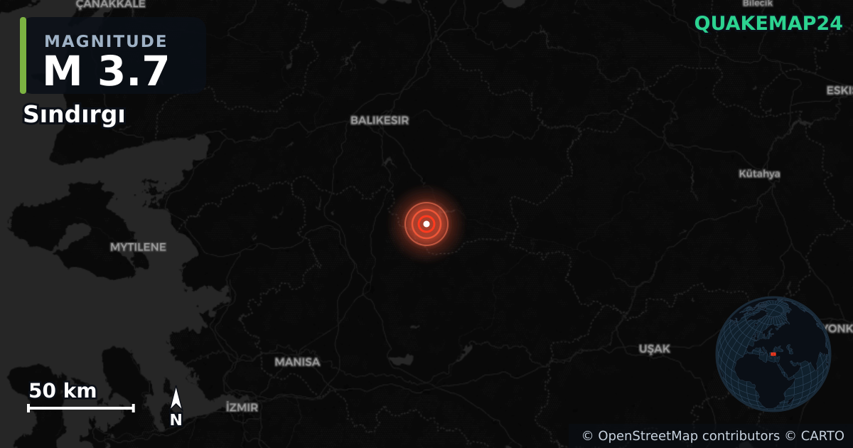 M3.7 earthquake near Sındırgı on Aug 31, 2025 — map of epicenter and shaking intensity | QuakeMap24