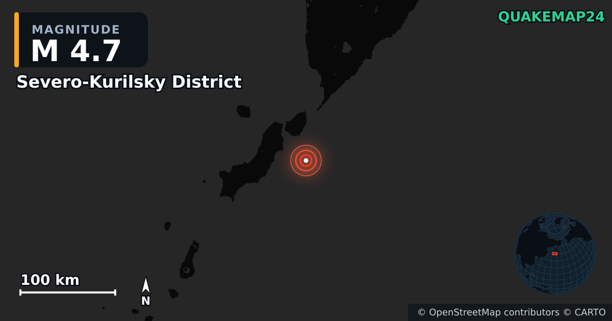 Terremoto de M4,7 cerca de Severo-Kurilsky District, Sakhalin Oblast (Rusia) · 2026-09-22 — Mapa de la ubicación del epicentro