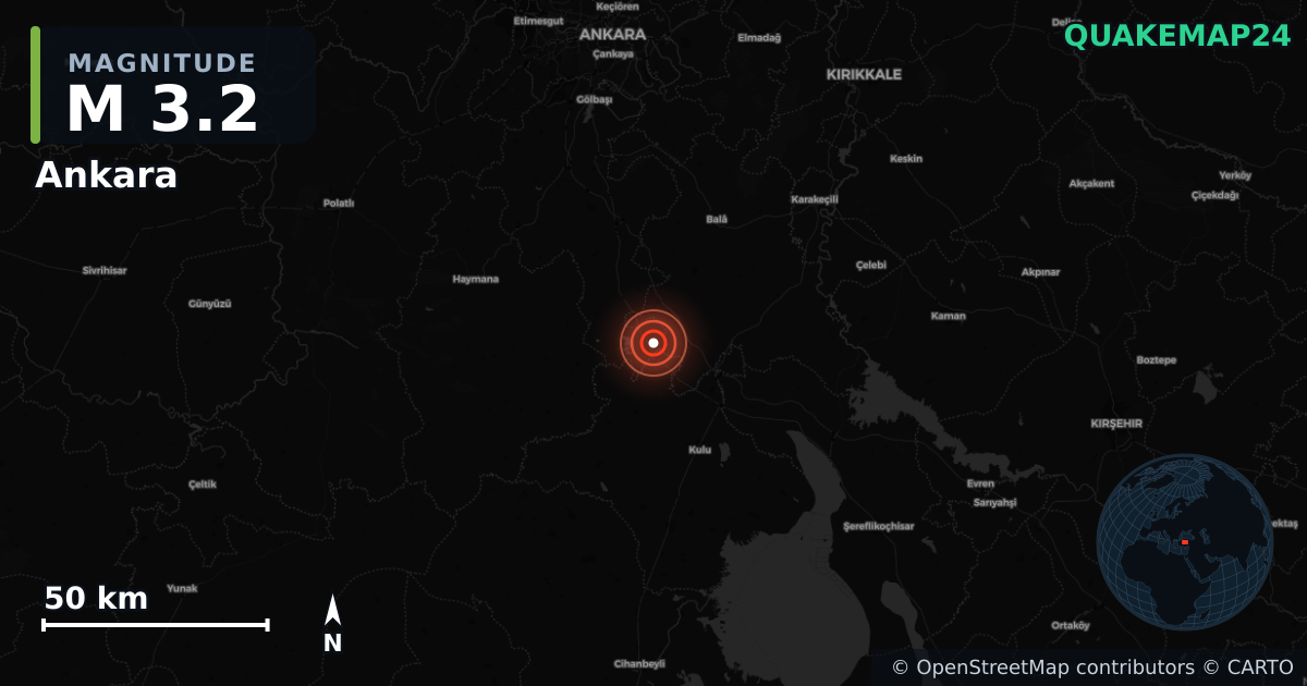 M3.2 earthquake near Ankara on Sep 14, 2025 — map of epicenter and shaking intensity | QuakeMap24