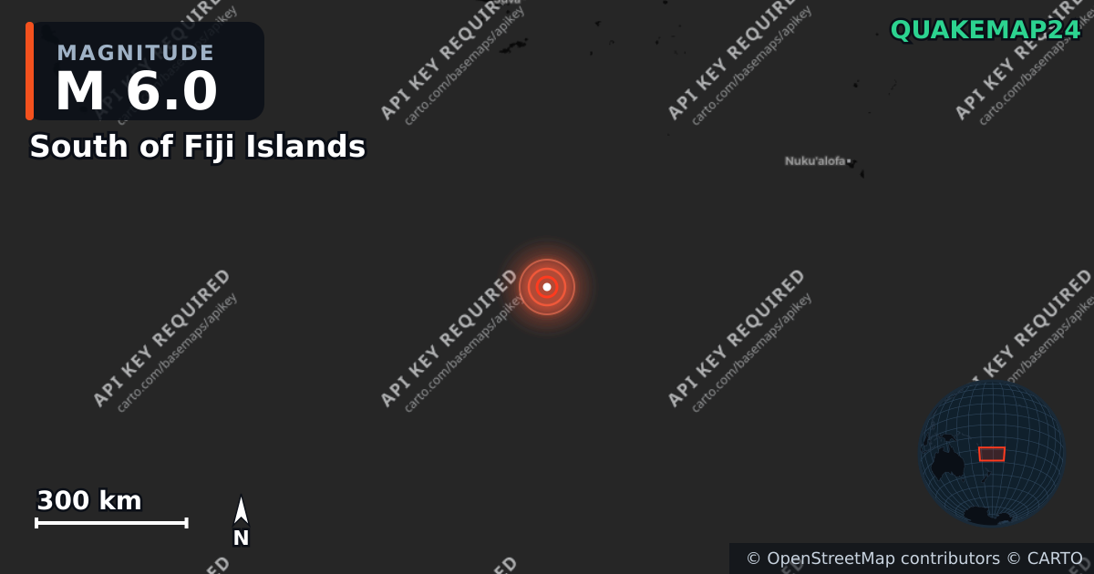 M6.0 earthquake near South of Fiji Islands on Jul 29, 2025 — map of epicenter and shaking intensity | QuakeMap24