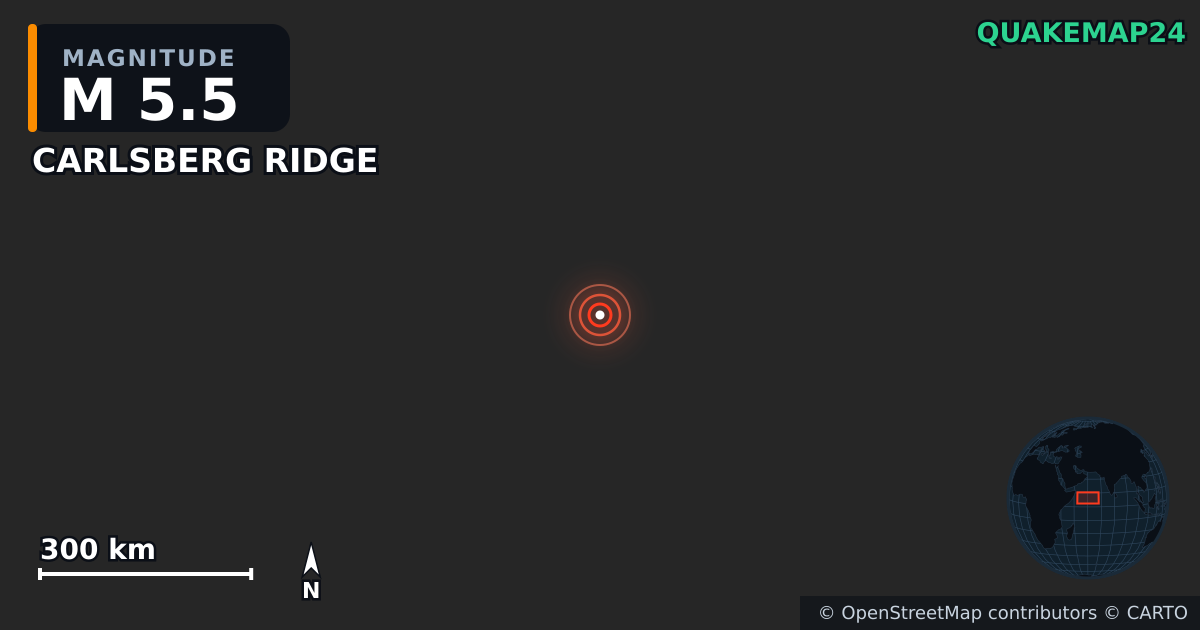 Erdbeben M5,5 bei CARLSBERG RIDGE — Karte der Lage des Epizentrums