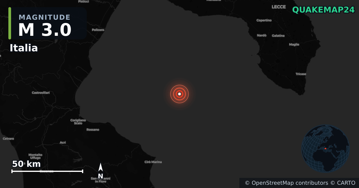 M3.0 earthquake near Italia on Jun 6, 2026 — map of epicenter and shaking intensity | QuakeMap24