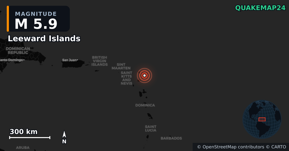 Σεισμός M5,9 κοντά στο Leeward Islands — Χάρτης της θέσης του επικέντρου