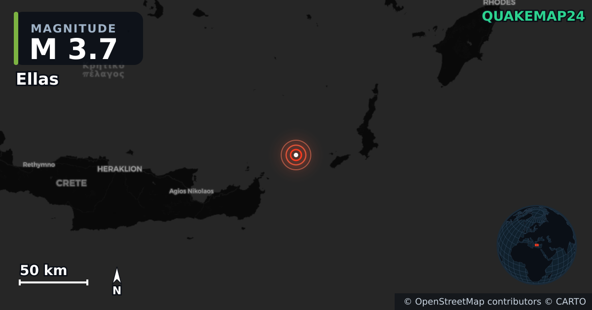 M3.7 earthquake near Ellas on May 30, 2026 — map of epicenter and shaking intensity | QuakeMap24
