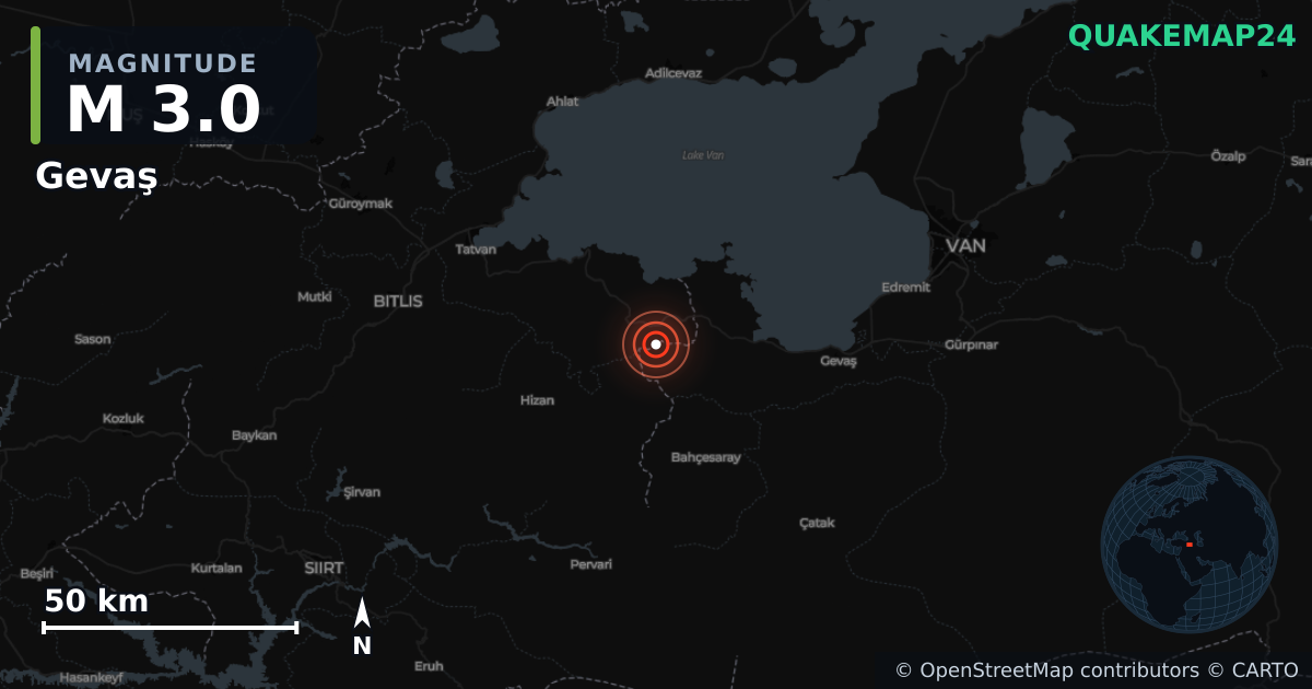 Terremoto de M3,0 cerca de Gevaş (Turquía) · 2025-12-24 — Mapa de la ubicación del epicentro