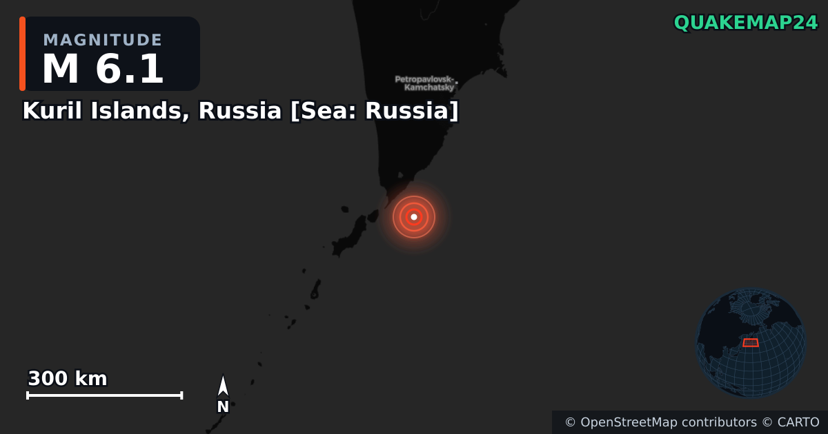 M6.1 earthquake near Kuril Islands, Russia [Sea: Russia] on Aug 27, 2025 — map of epicenter and shaking intensity | QuakeMap24