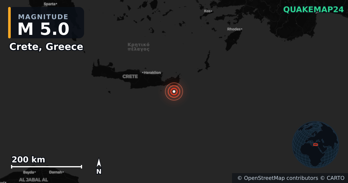 Erdbeben M5,0 bei Crete, Greece · 2026-04-24 — Karte der Lage des Epizentrums