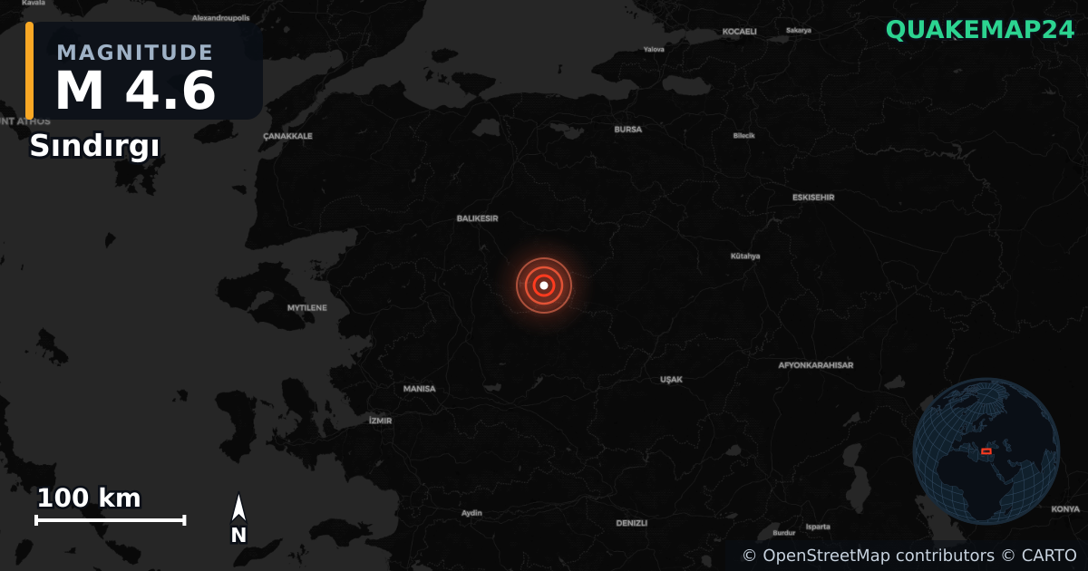 M4.6 earthquake near Sındırgı on Dec 11, 2025 — map of epicenter and shaking intensity | QuakeMap24