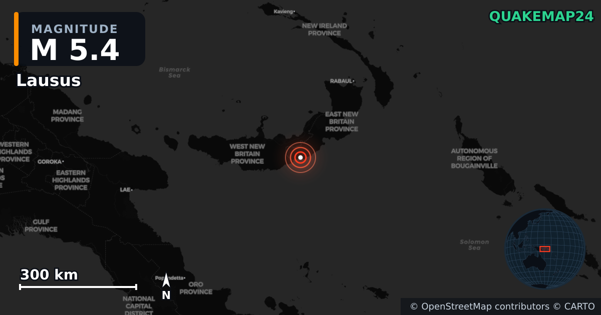 M5.4 earthquake near Lausus on Apr 10, 2025 — map of epicenter and shaking intensity | QuakeMap24