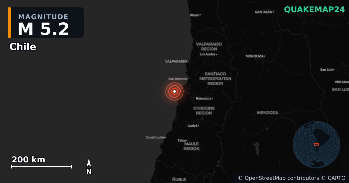 Terremoto de M5,2 cerca de Chile (Chile) · 2026-09-25 — Mapa de la ubicación del epicentro