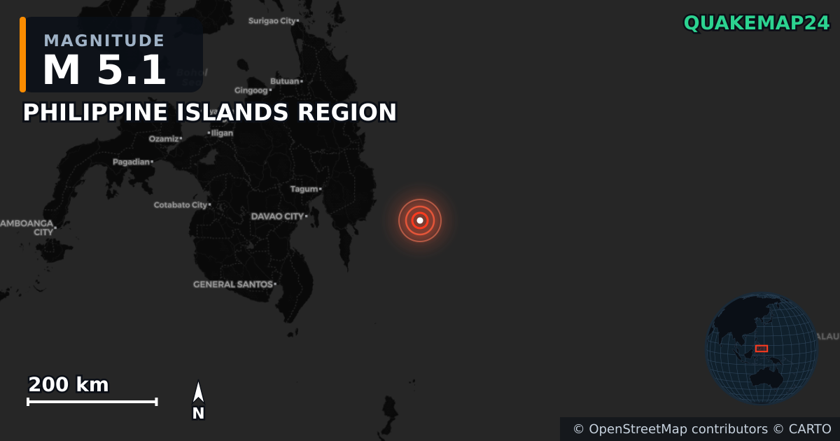 Sismo de M5,1 perto de PHILIPPINE ISLANDS REGION — Mapa da localização do epicentro