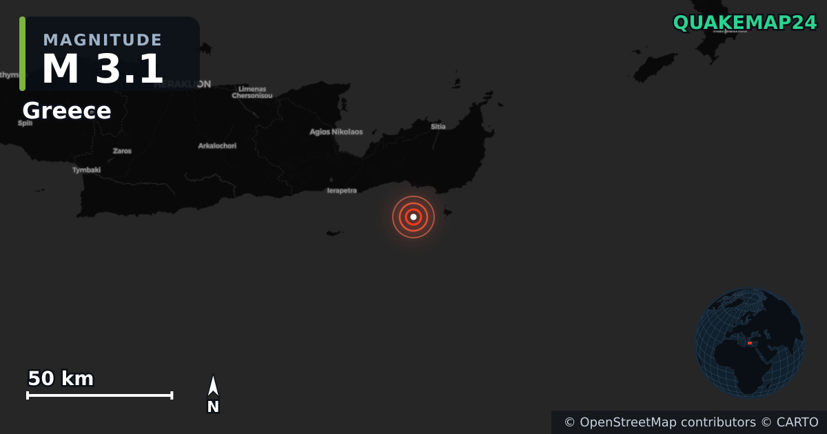 M3.1 earthquake near Greece on Jul 18, 2026 — map of epicenter and shaking intensity | QuakeMap24