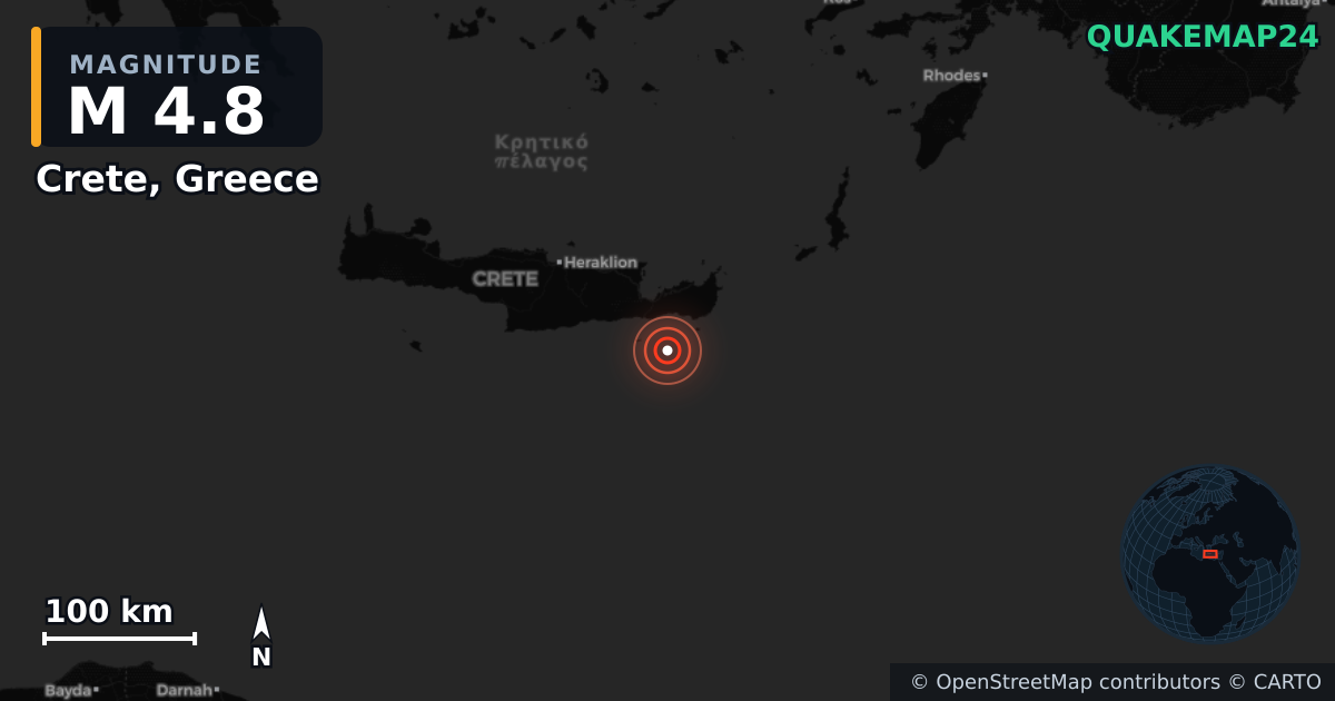 Erdbeben M4,8 bei Crete, Greece · 2026-04-24 — Karte der Lage des Epizentrums