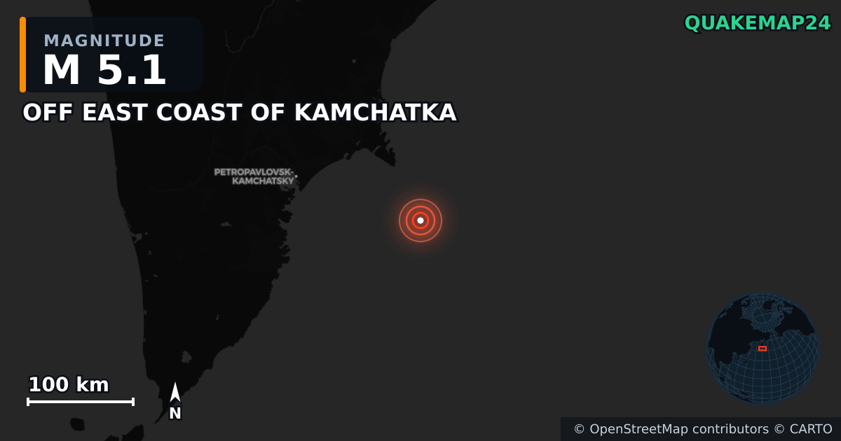 Erdbeben M5,1 bei OFF EAST COAST OF KAMCHATKA · 2025-07-22 — Karte der Lage des Epizentrums