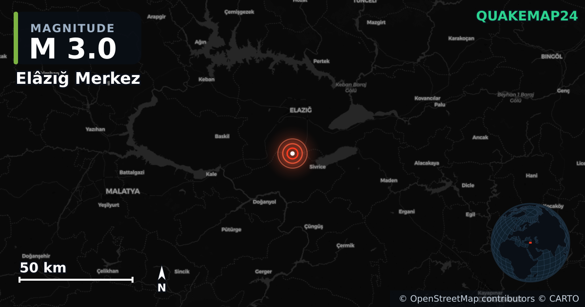 M3.0 earthquake near Elâzığ Merkez on May 31, 2025 — map of epicenter and shaking intensity | QuakeMap24