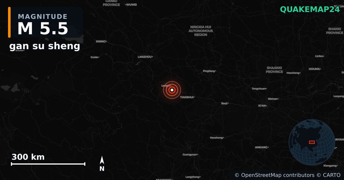 M5.5 earthquake near gan su sheng on Sep 26, 2025 — map of epicenter and shaking intensity | QuakeMap24