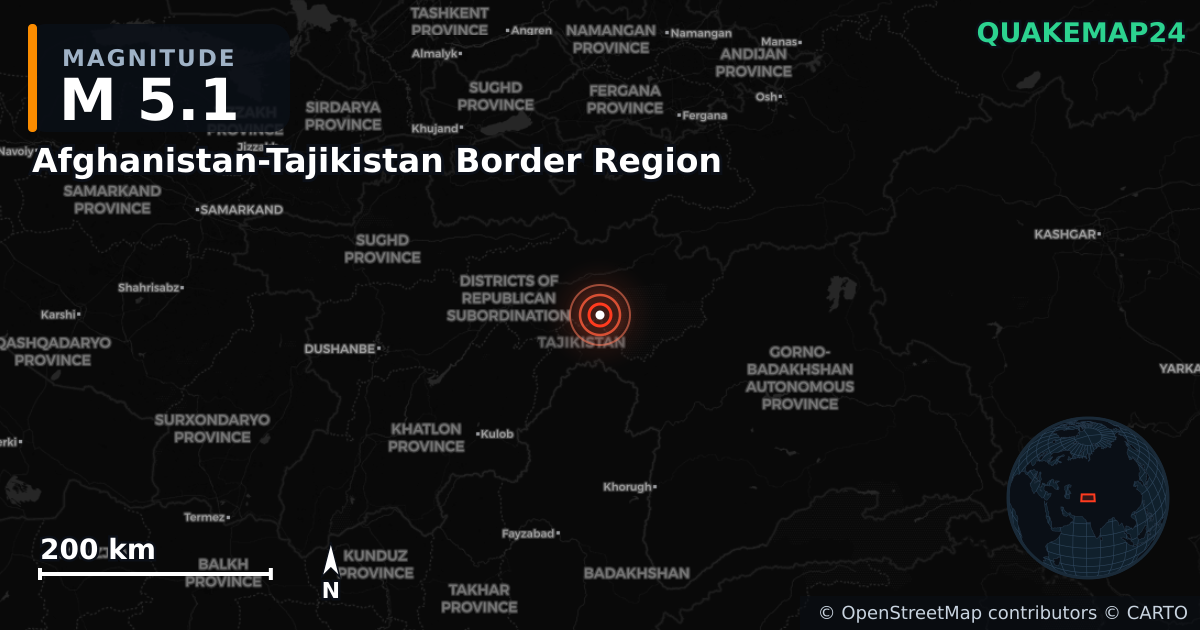 Σεισμός M5,1 κοντά στο Afghanistan-Tajikistan Border Region — Χάρτης της θέσης του επικέντρου