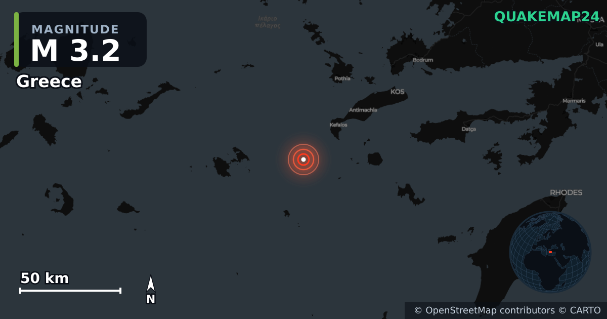 Terremoto de M3,2 cerca de Greece (Grecia) · 2026-10-23 — Mapa de la ubicación del epicentro