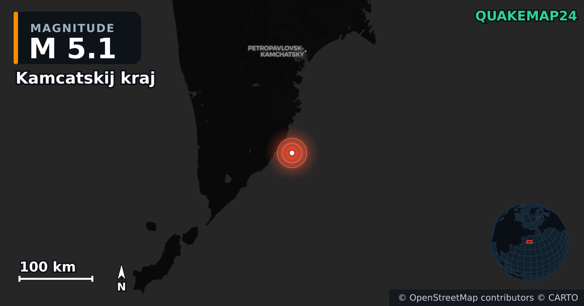 M5.1 earthquake near Kamcatskij kraj on Sep 6, 2025 — map of epicenter and shaking intensity | QuakeMap24