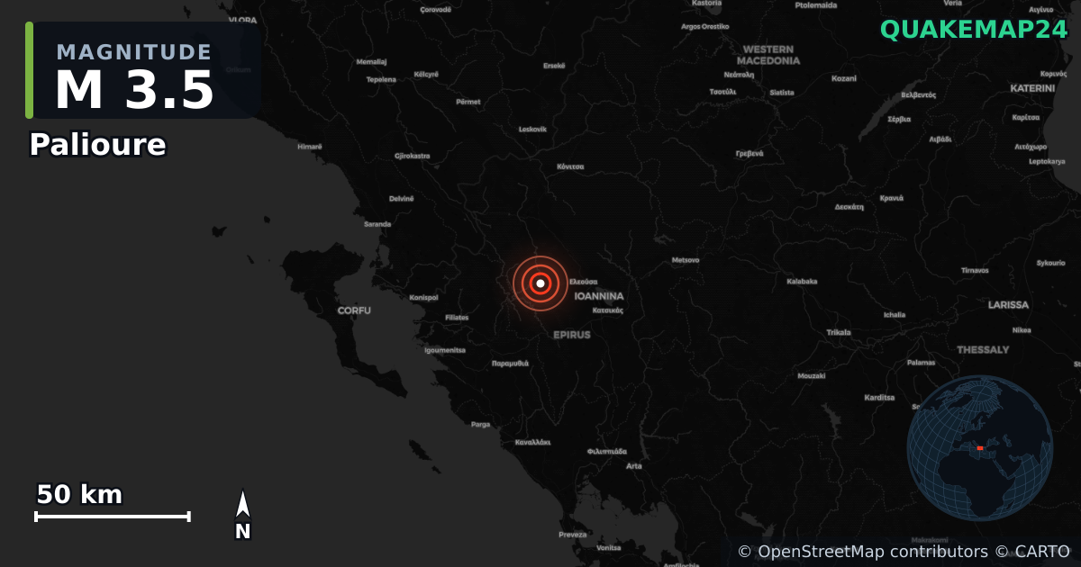 M3.5 earthquake near Palioure on Apr 11, 2026 — map of epicenter and shaking intensity | QuakeMap24