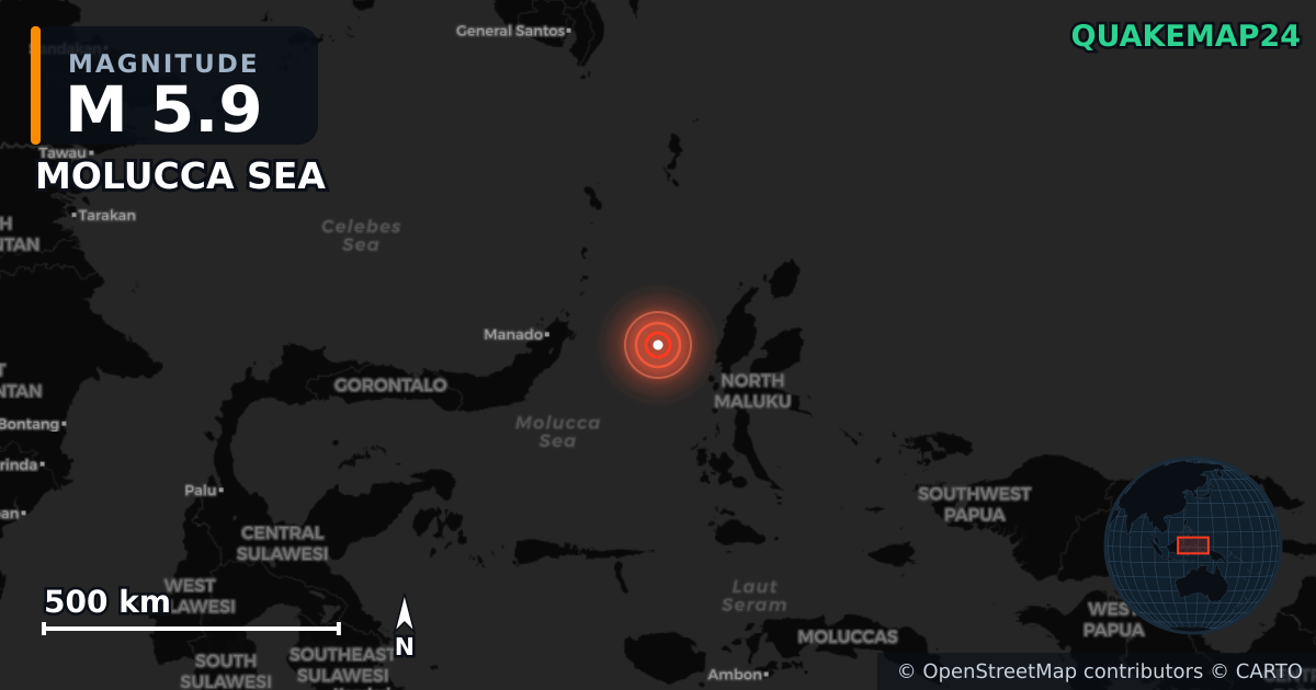 Erdbeben M5,9 bei MOLUCCA SEA — Karte der Lage des Epizentrums
