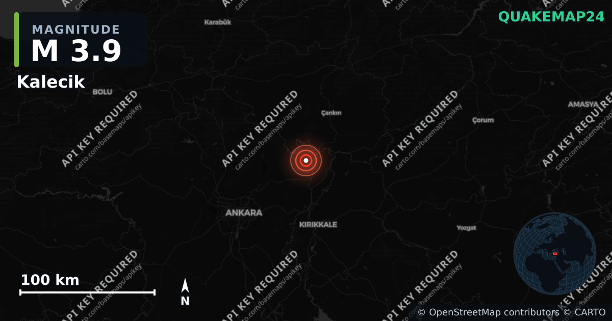 M3.9 earthquake near Kalecik on Sep 3, 2026 — map of epicenter and shaking intensity | QuakeMap24