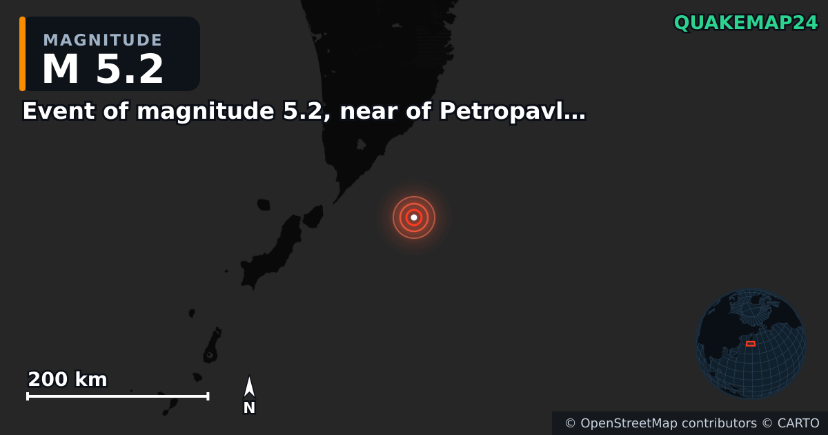 Terremoto de M5,2 cerca de Event of magnitude 5.2, near of Petropavlovsk Kamchatskiy (Monde) — Mapa de la ubicación del epicentro