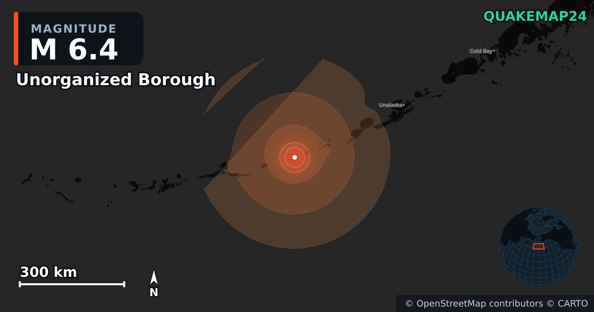Sismo de M6,4 perto de Unorganized Borough, Alaska (Estados Unidos) · 2026-09-17 — Mapa da localização do epicentro