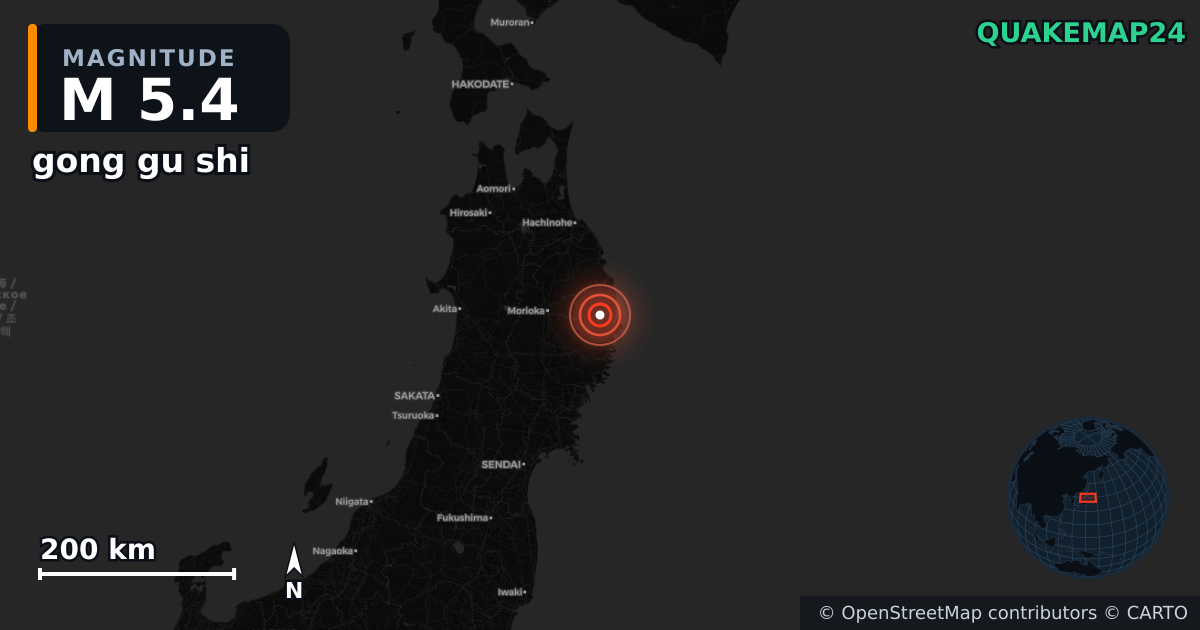 M5.4 earthquake near gong gu shi on Jan 11, 2026 — map of epicenter and shaking intensity | QuakeMap24