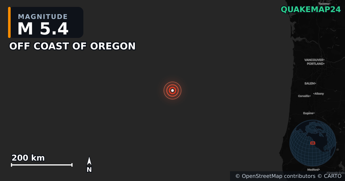 Erdbeben M5,4 bei OFF COAST OF OREGON — Karte der Lage des Epizentrums