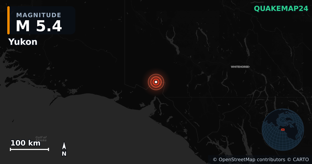 M5.4 earthquake near Yukon on Dec 7, 2025 — map of epicenter and shaking intensity | QuakeMap24