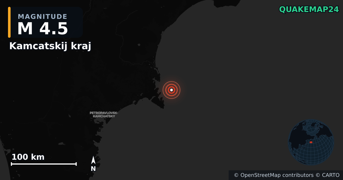M4.5 earthquake near Kamcatskij kraj on Nov 1, 2025 — map of epicenter and shaking intensity | QuakeMap24