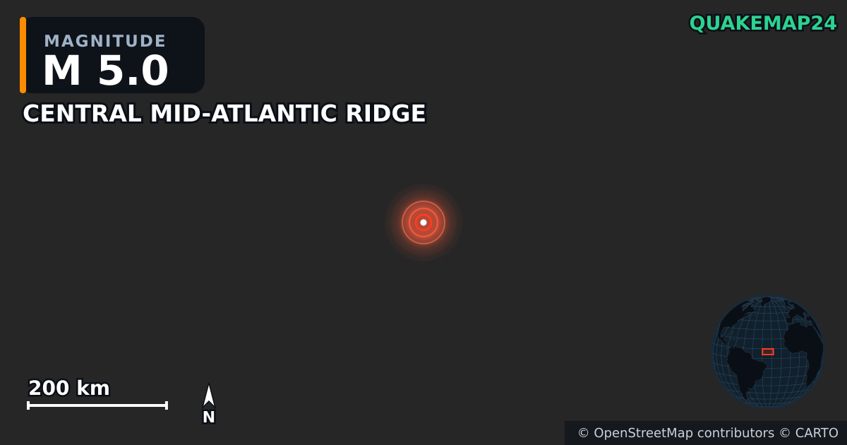 Terremoto de M5,0 cerca de CENTRAL MID-ATLANTIC RIDGE — Mapa de la ubicación del epicentro