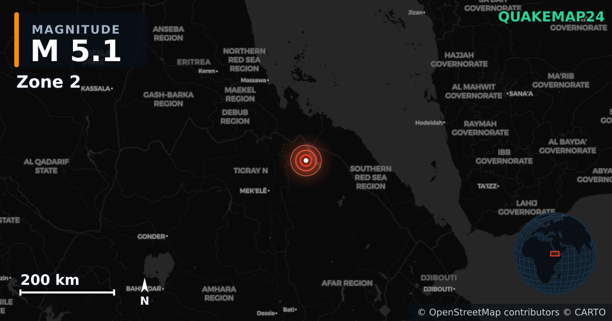 M5.1 earthquake near Zone 2 on Mar 2, 2025 — map of epicenter and shaking intensity | QuakeMap24