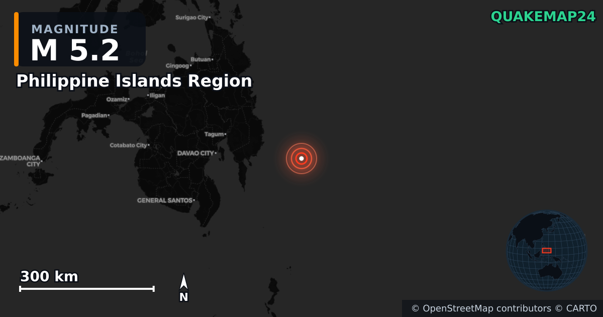 Terremoto de M5,2 cerca de Philippine Islands Region — Mapa de la ubicación del epicentro
