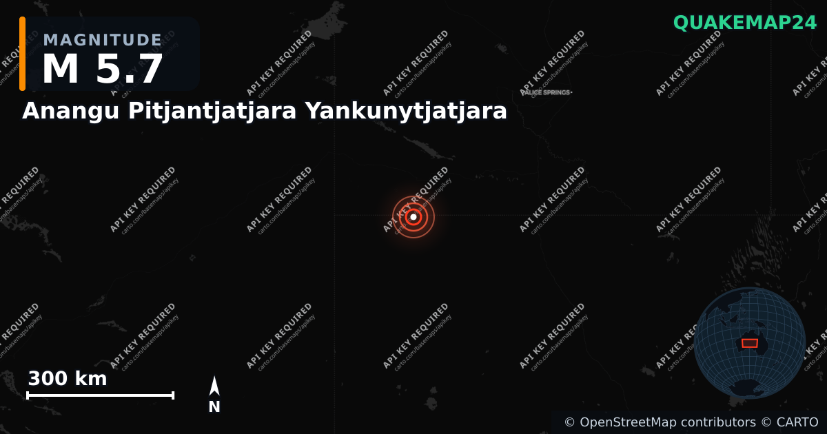 M5.7 earthquake near Anangu Pitjantjatjara Yankunytjatjara on Apr 4, 2026 — map of epicenter and shaking intensity | QuakeMap24