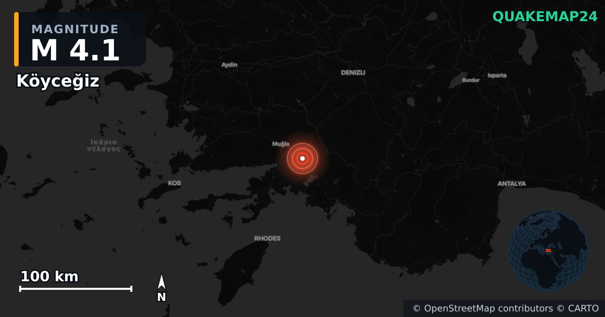 M4.1 earthquake near Köyceğiz on Oct 12, 2025 — map of epicenter and shaking intensity | QuakeMap24
