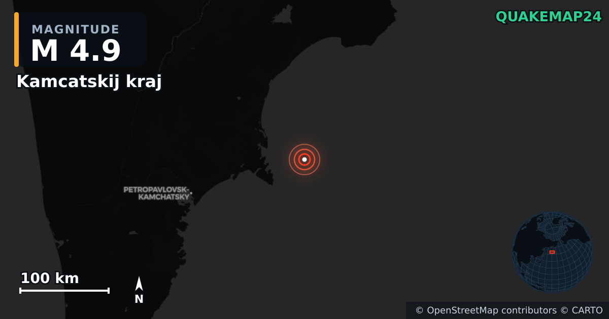 M4.9 earthquake near Kamcatskij kraj on Oct 6, 2025 — map of epicenter and shaking intensity | QuakeMap24