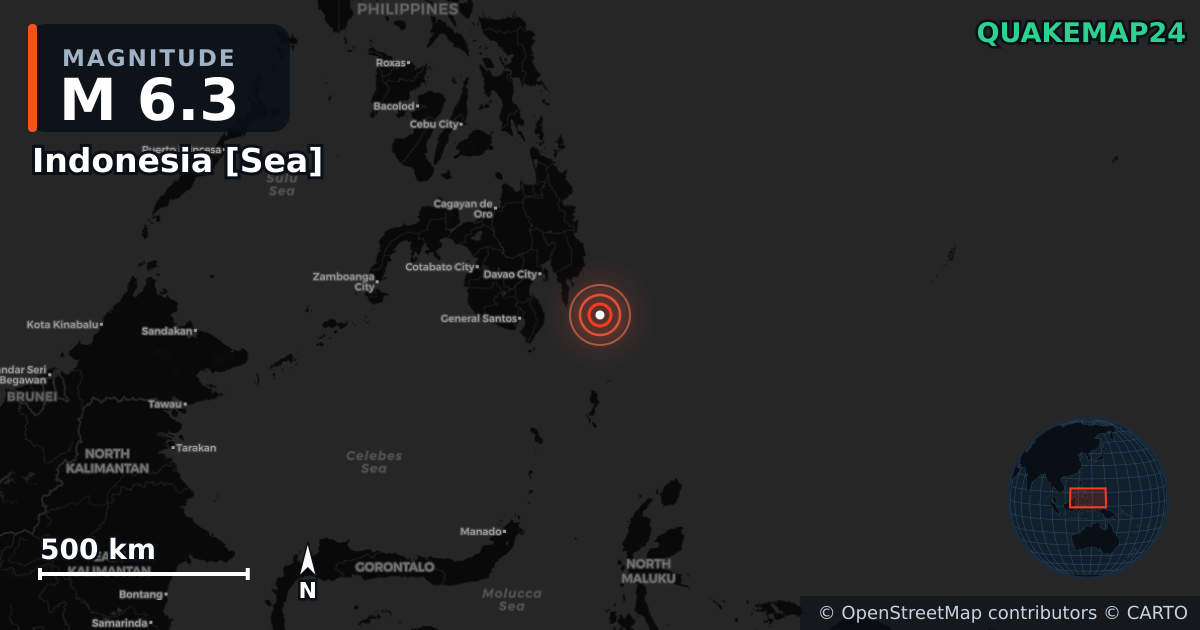 M6.3 Earthquake near Indonesia [Sea] · 2026-06-15 — Map showing the location of the epicenter