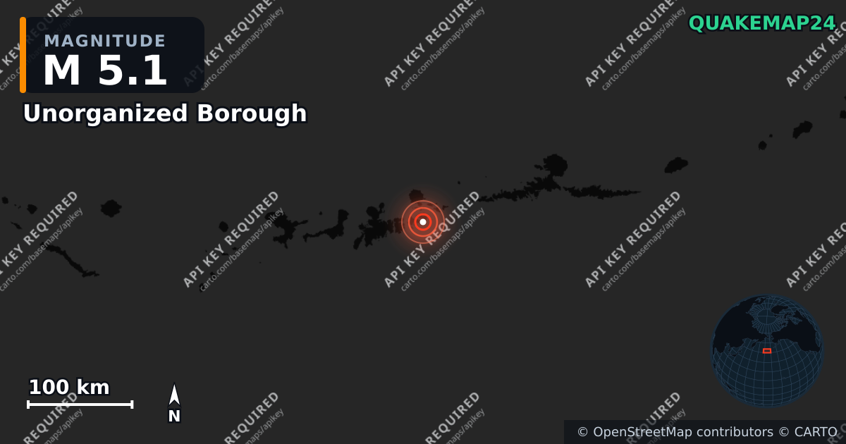 M5.1 earthquake near Unorganized Borough on Feb 1, 2026 — map of epicenter and shaking intensity | QuakeMap24