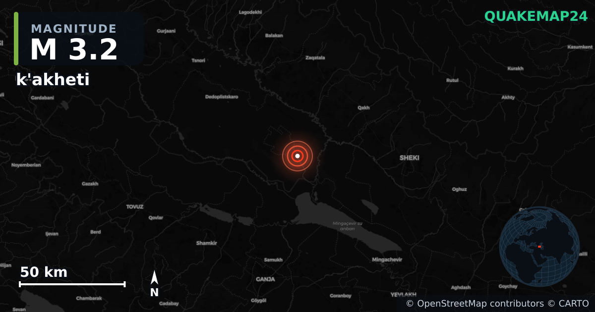 M3.2 earthquake near k'akheti on Sep 12, 2025 — map of epicenter and shaking intensity | QuakeMap24