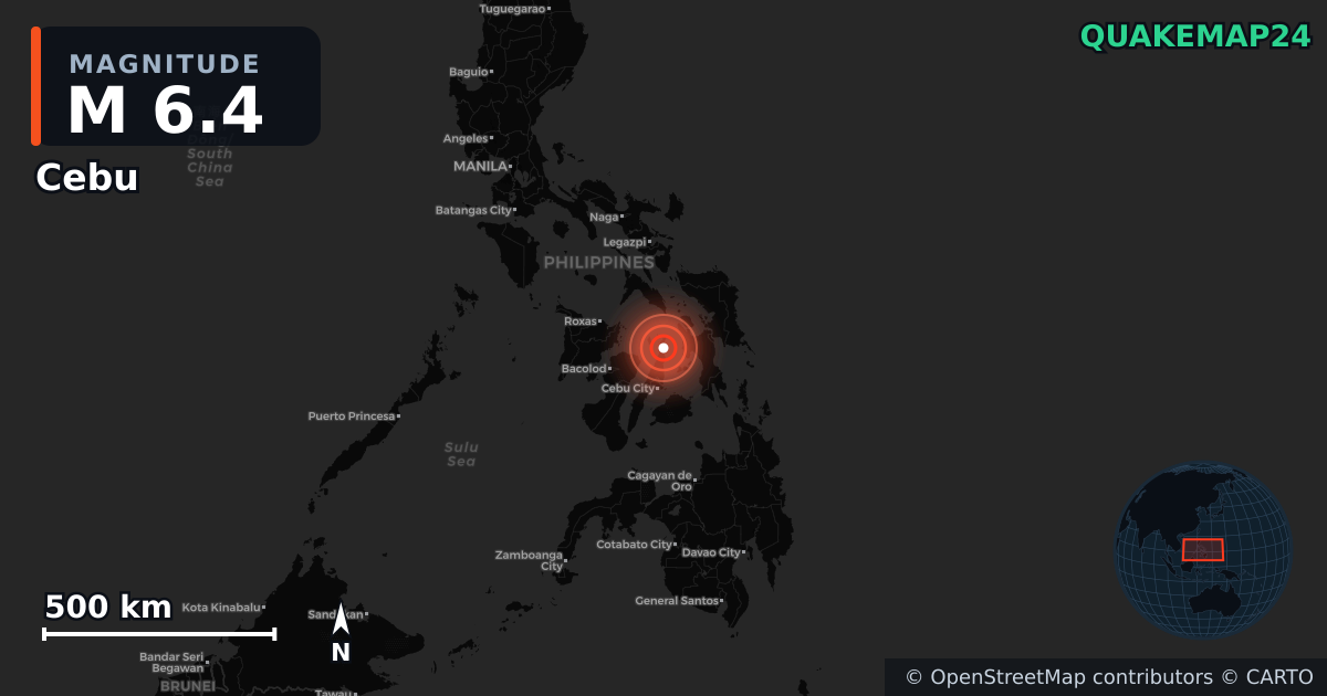 M6.4 earthquake near Cebu on Sep 30, 2025 — map of epicenter and shaking intensity | QuakeMap24