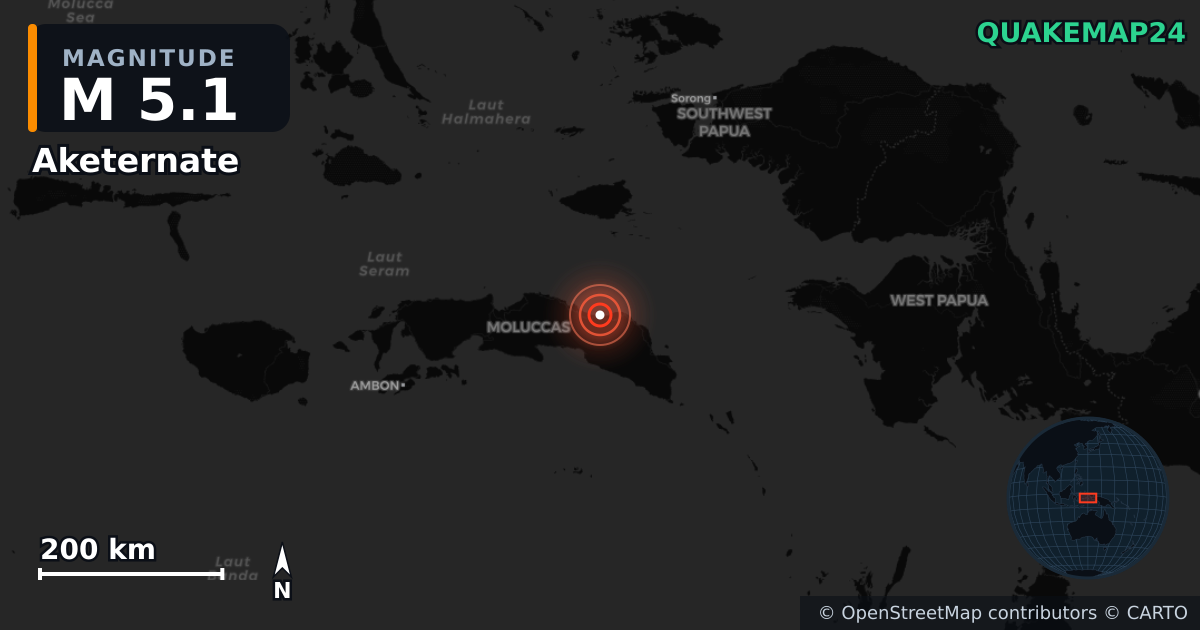 M5.1 earthquake near Aketernate on Jul 31, 2026 — map of epicenter and shaking intensity | QuakeMap24